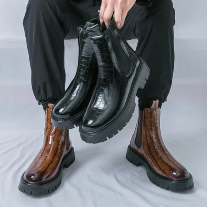 Street Style Pointed Toes Chelsea Boots Stylish Leather Ankle Boots Fashion High Top Shoes Party Business Motorcycle Boots Botas.