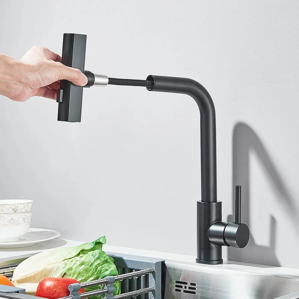 Brushed/Black Kitchen Faucet Pull Out Swivel Waterfall Sprayer Sink Mixer Faucet Brushed Nickel Faucet