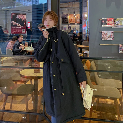 Daunen-Baumwoll-Parkas-Jacke für Damen, mittellang, über dem Knie, 2025, neue koreanische lockere Mode, Winter, gepolstert, weiblich, verdickt