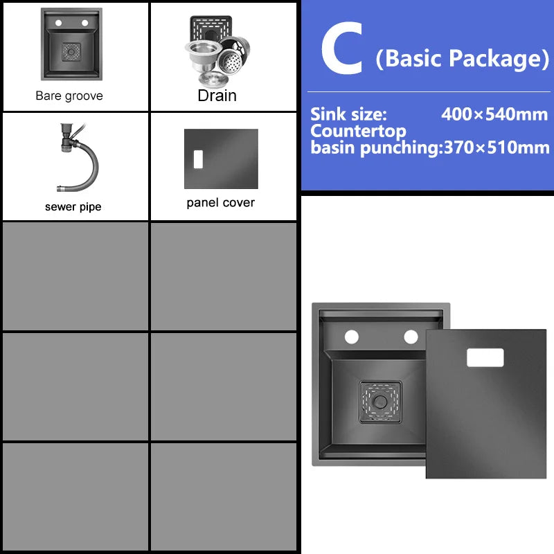 Stainless Steel Kitchen Sink Multifunctional Hot and Cold Water Adjustment Hidden Mini Sink Bar Apartment Hand Wash Basin