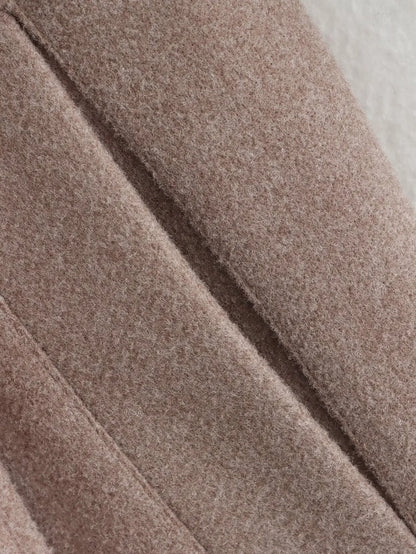 Women Fashion Brown Scarf Coat Jacket Loose Long Sleeve Single Breasted Pocket Jacket Fall/Winter Casual Wool Blend Jacket