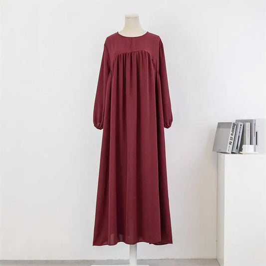Spring Autumn Muslim Dress Women Loose Maxi Dresses Fashion Female Full Sleeve Casual Solid Pockets Robe Long Dresses Vestidoes.