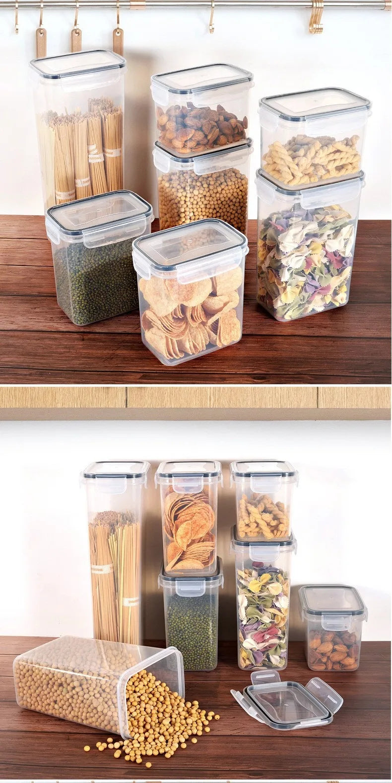 Airtight Food Storage Containers With Lids Thickened Transparent Square Jars For Kitchen Pantry Organization - Dry Food Cereal.