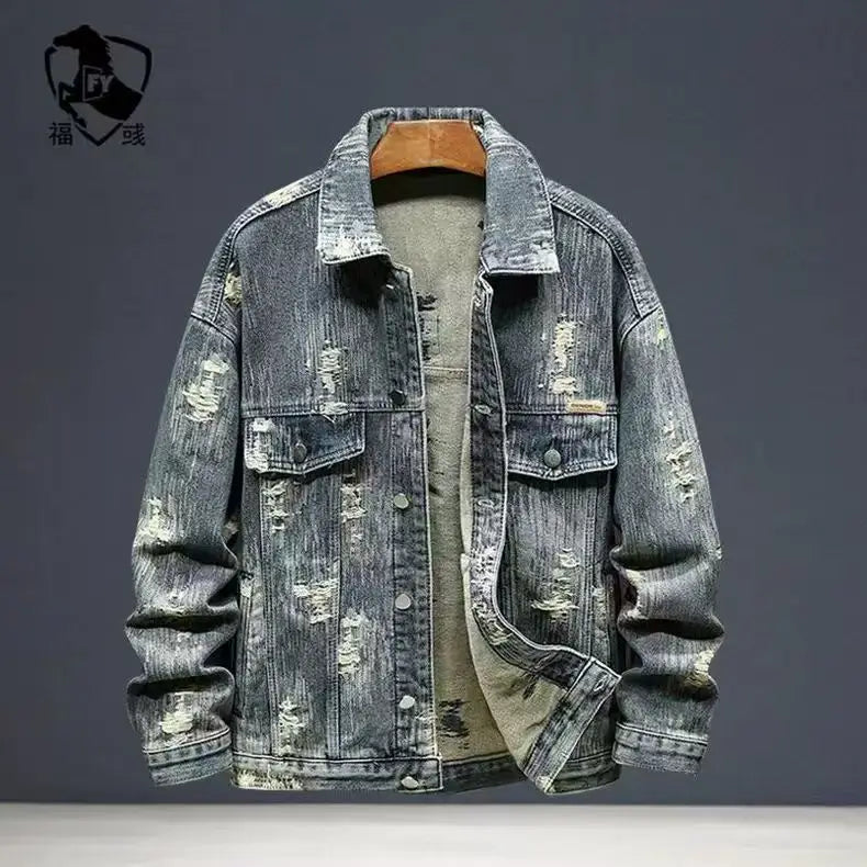 Spring Autumn New American Denim Coats Set Classic  retro Cowboy Jeans Trendy Two-Piece Sets Versatile Outerwear Casual Jacket.