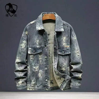 Spring Autumn New American Denim Coats Set Classic  retro Cowboy Jeans Trendy Two-Piece Sets Versatile Outerwear Casual Jacket.