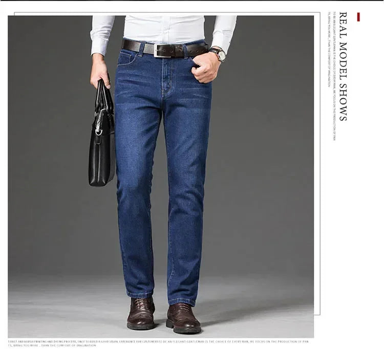 Baggy Jeans Men Large Size 2025 New Business Casual Stretch Trousers Classic Blue Denim Pants Male Men's Loose Straight Jeans.