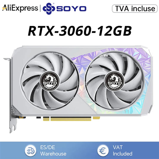 SOYO RTX 3060 12GB Graphics Card GDDR6 192Bit PCI Express 4.0 × 16 8Pin NVIDIA GPU Rtx 3060 Gaming Video Card Placa De Video.