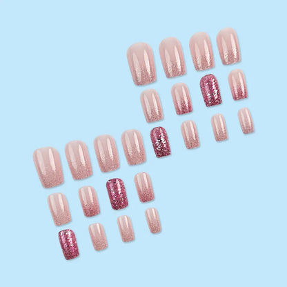24Pcs Short False Nails with Shimmery Powder Ballet Nail Art Full Cover French Sheer Wearable Nail Manicure Tips for Girls Daily.