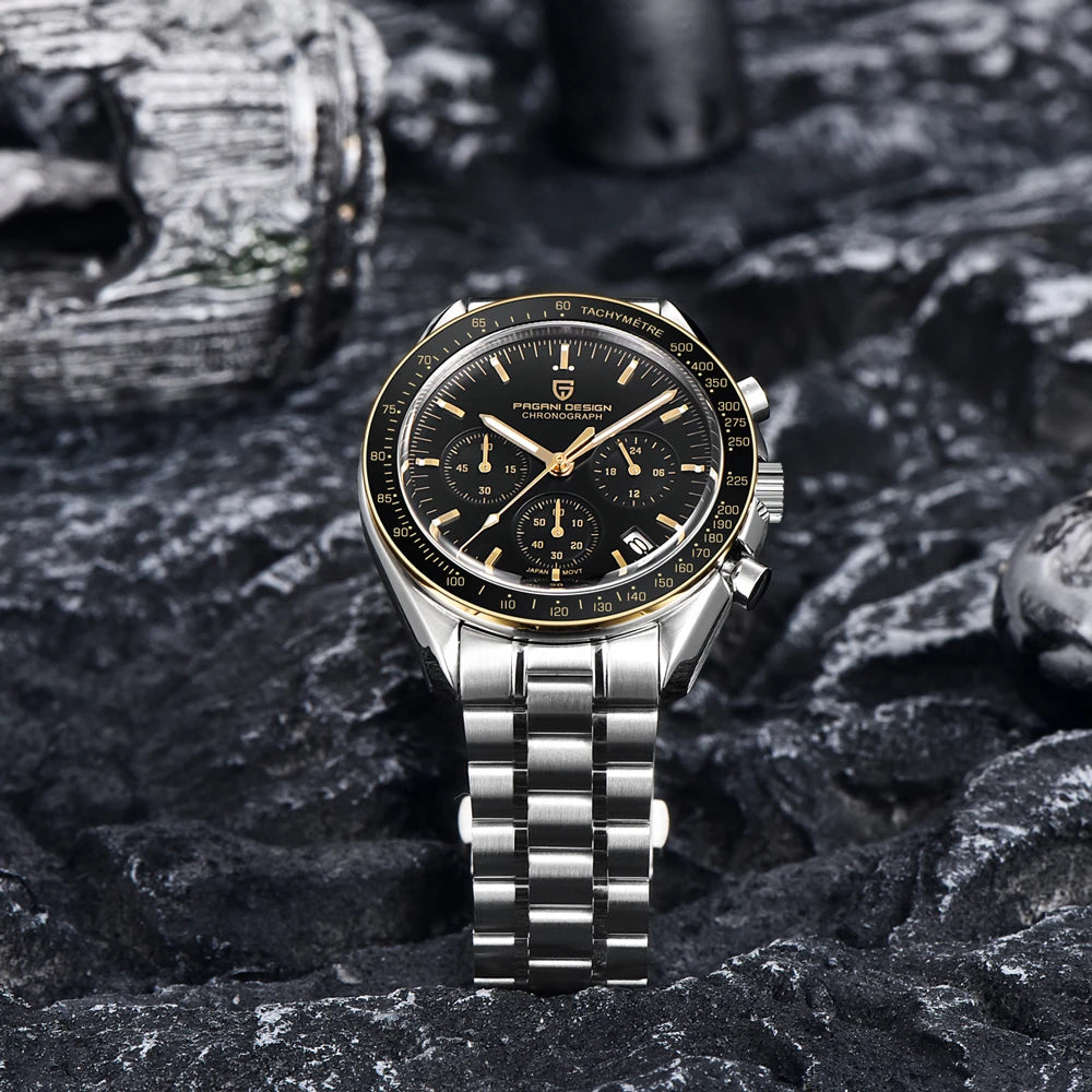 PAGANI DESIGN 2025 New Moon Watch Retro Luxury Quartz Watches For Men Stainless steel Luminous waterproof Sport Chronograph Man.