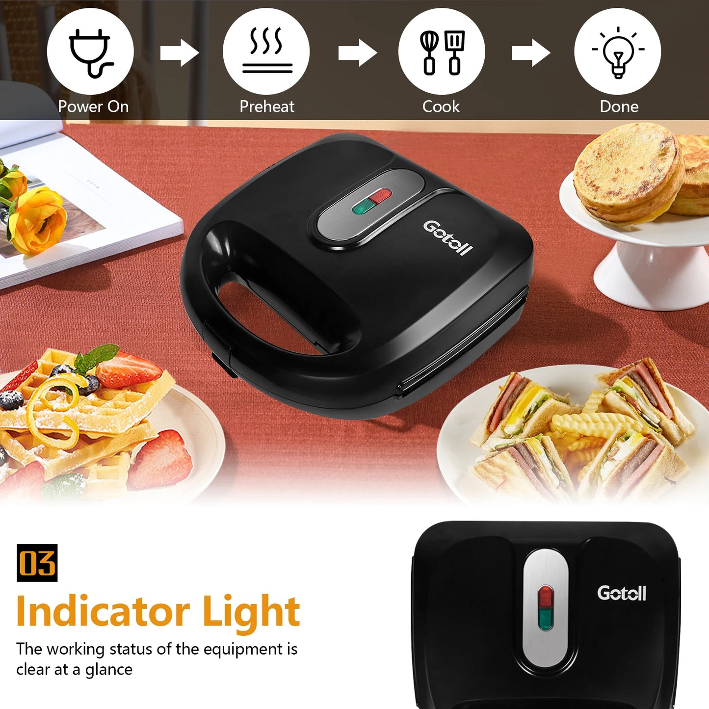 Multifunction 3-in-1, sandwich maker, waffle iron, contact grill dishwashers suitable & non-stick plates.