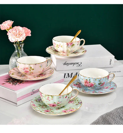 Tea Set Ceramic Coffee Cup Suit British Style High-Grade Bone China Golden edge Tea Cup And Saucer With A Spoon.