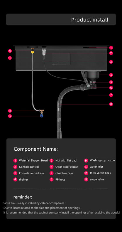 ASRAS large kitchen stainless steel nano sink with built-in waterfall faucet and large drainage outlet design