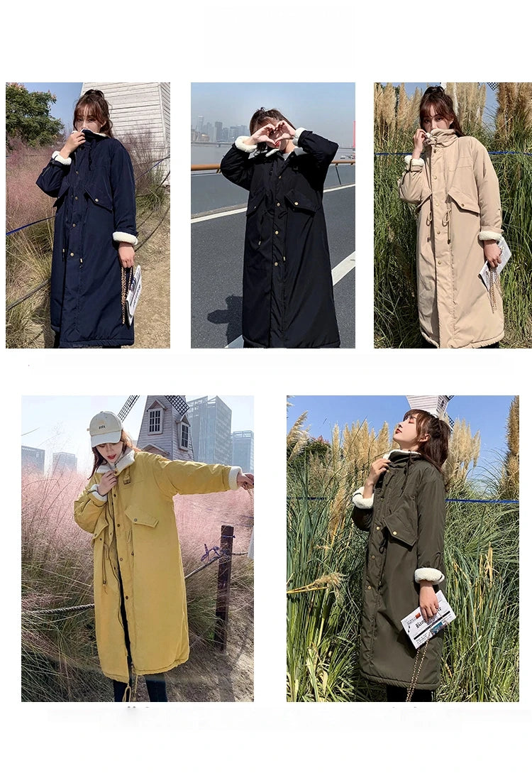 Daunen-Baumwoll-Parkas-Jacke für Damen, mittellang, über dem Knie, 2025, neue koreanische lockere Mode, Winter, gepolstert, weiblich, verdickt.