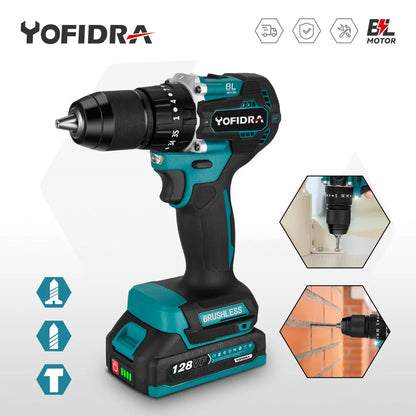 YOFIDRA 13 MM Bürstenlosen Elektrischen Schlagbohrmaschine 35 + 3 Drehmoment Cordless Holzbearbeitung Schraubendreher Power Tool Für Makita Batterie pin