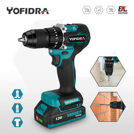 YOFIDRA 13 MM Bürstenlosen Elektrischen Schlagbohrmaschine 35 + 3 Drehmoment Cordless Holzbearbeitung Schraubendreher Power Tool Für Makita Batterie pin