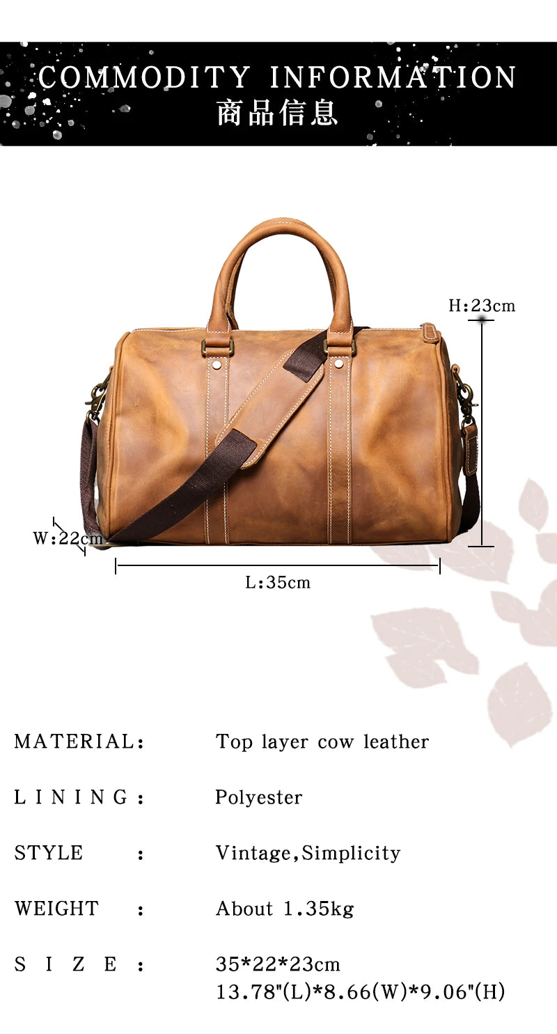 Vintage Herren Rindsleder Business Kurzstrecken tragen Handgepäck taschen große Kapazität Reisetasche einfache Umhängetaschen.