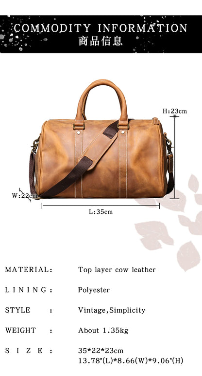 Vintage Herren Rindsleder Business Kurzstrecken tragen Handgepäck taschen große Kapazität Reisetasche einfache Umhängetaschen.