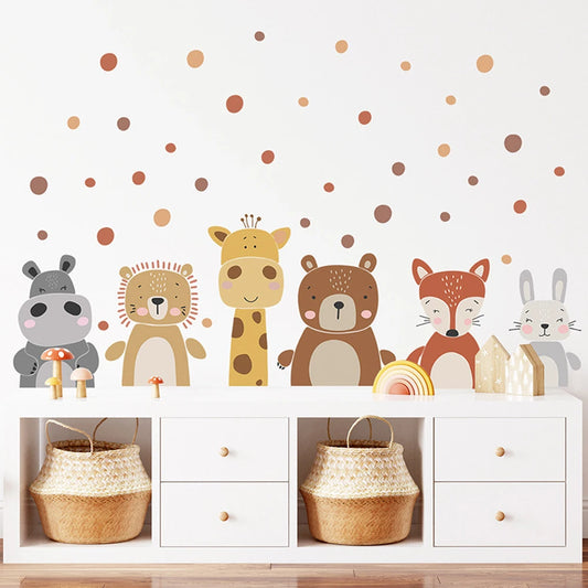 Boho Cute Giraffe Bear Animals Dots Wall Sticker Nursery Vinyl Children's Wall Art Decals for Baby Kids Room Home Decoration.