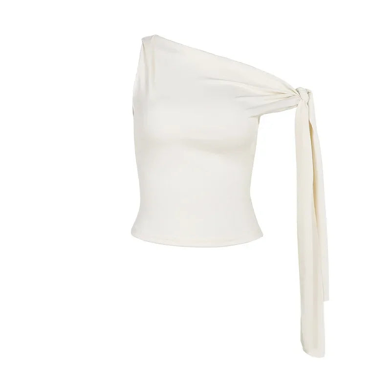 Sexy Asymmetrical Shoulder T-Shirt Women's Versatile Strapless Top Summer New Arrival Polyester Fiber One-Shoulder Sleeveless