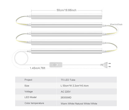 Strobe-free 50CM T5 LED Light Tube 15W AC 110V-220V LED Tube Bulb For Under Cabinet Ceiling Shop Workbench Warehouse Wall Lamp.