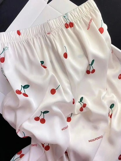 2023 frühling Herbst Neue Eis Seide 2 Stück Pyjamas für Frauen Mode Strickjacke frauen Pyjamas Süße Druck Loungewear Frauen set