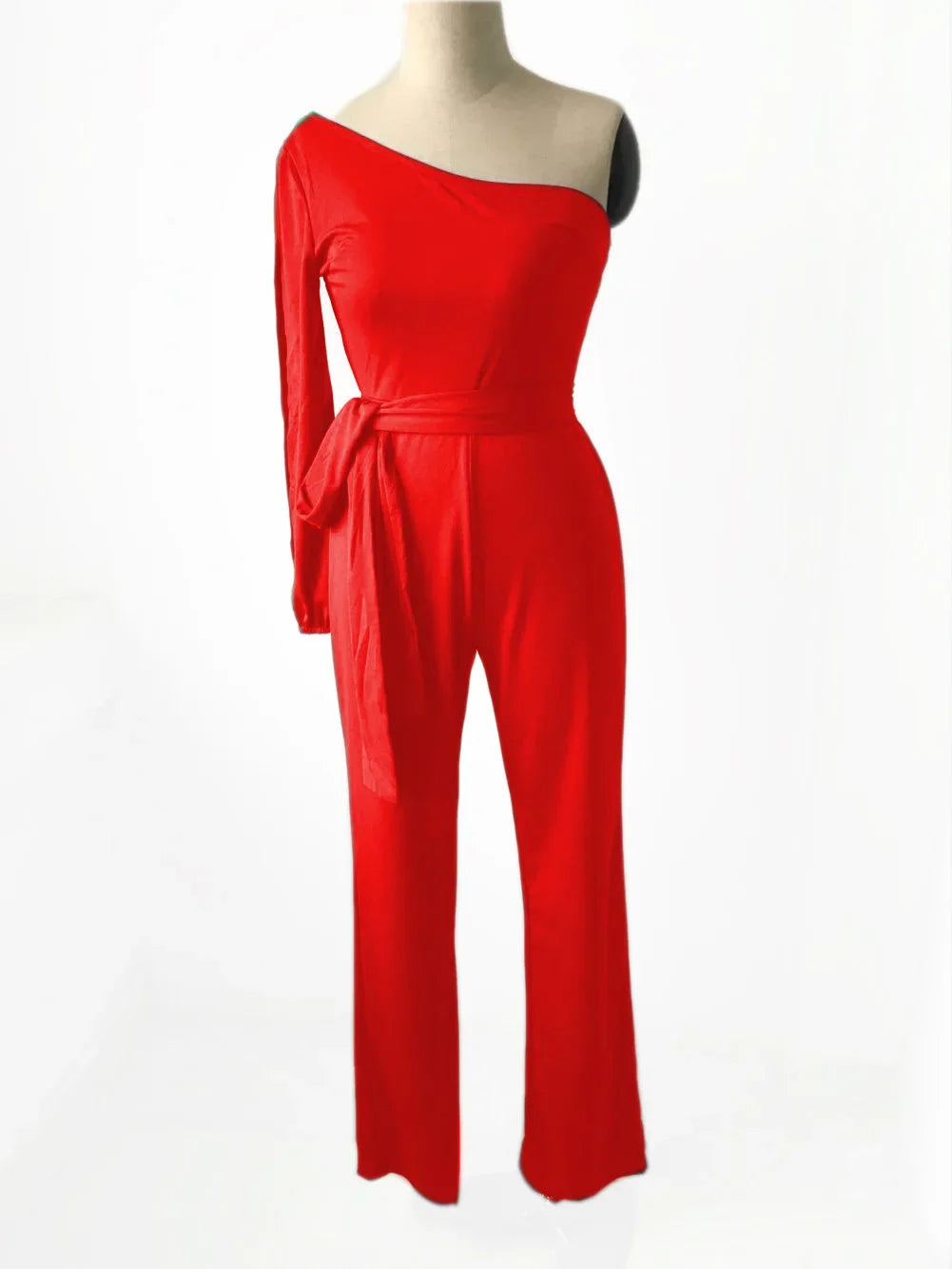 2024 Spring New Women's Single Shoulder High-waisted Belted Slimming Jumpsuit Amazon Cross-border Seller Sexy Smooth Silhouette.