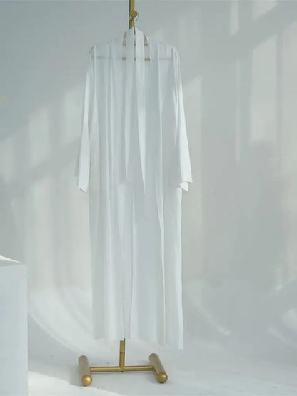 Eid Summer Cotton Linen Kimono Coat Dubai Open Abaya 2024 Muslim for Women Set Retro Kaftan Modest Dresses Islam Clothing Kebaya