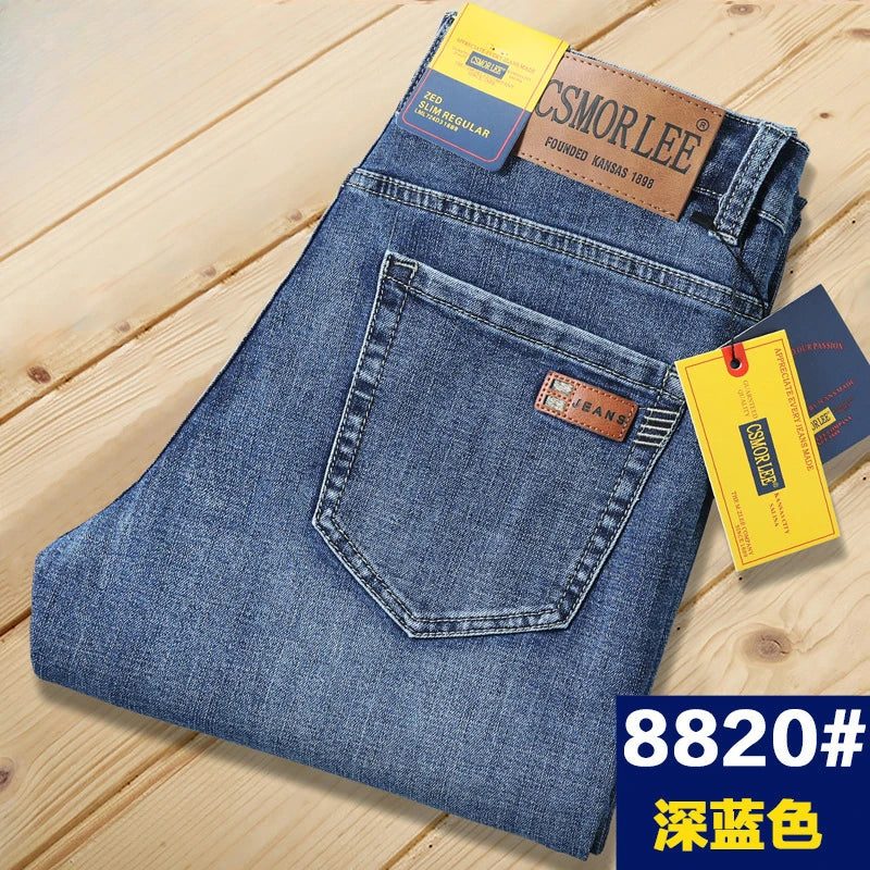 Csmor Lee Men's Jean Autumn Winter Loose-fit Straight-leg Trendy Pants Casual Denim Trousers Men Classic Stretch Jeans Fashion.