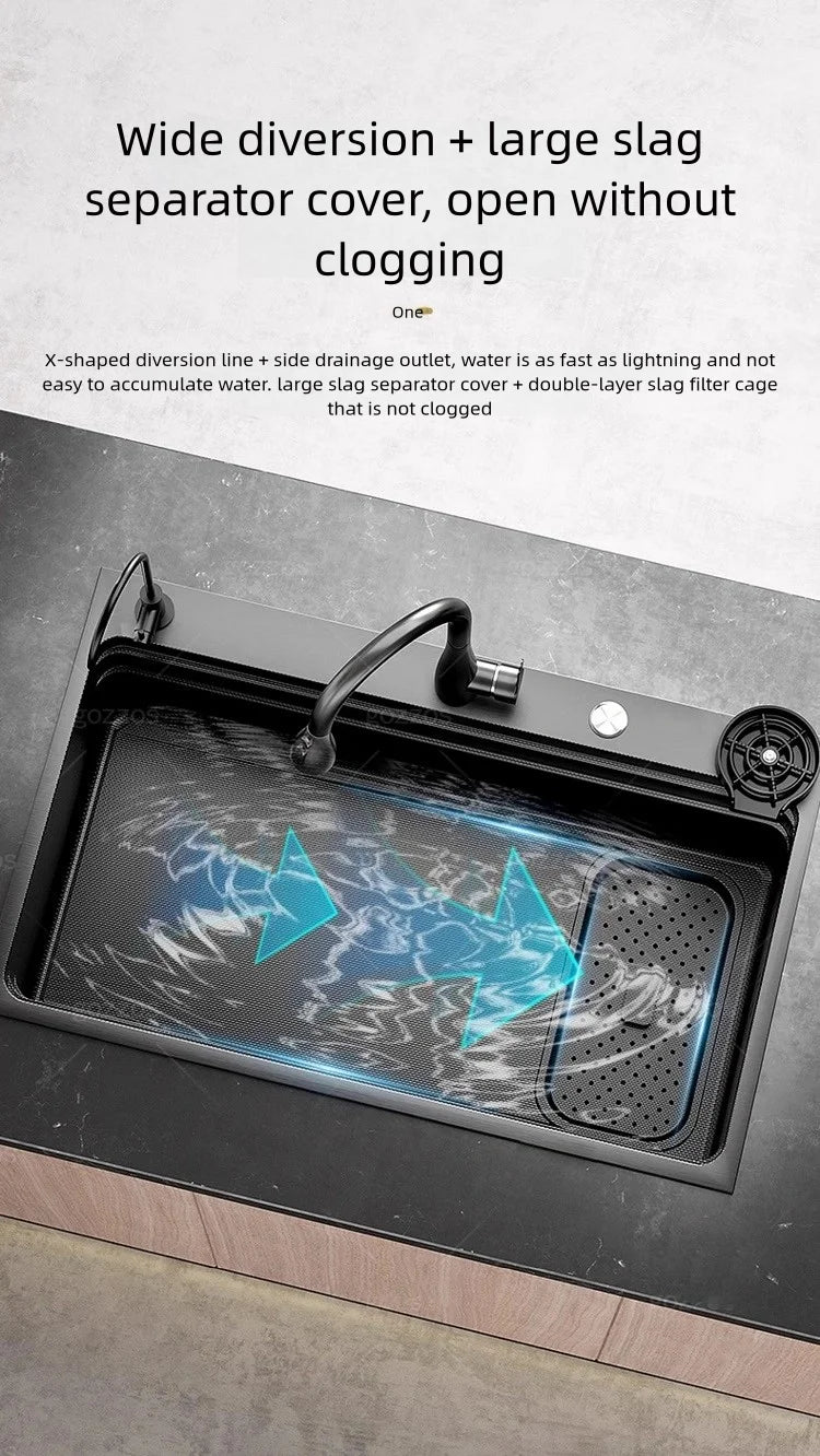 Black 304 Stainless Steel Kitchen Sink Household Multifunction Wash Dish and Vegetables Basin Large Single Slot Undermount Basin