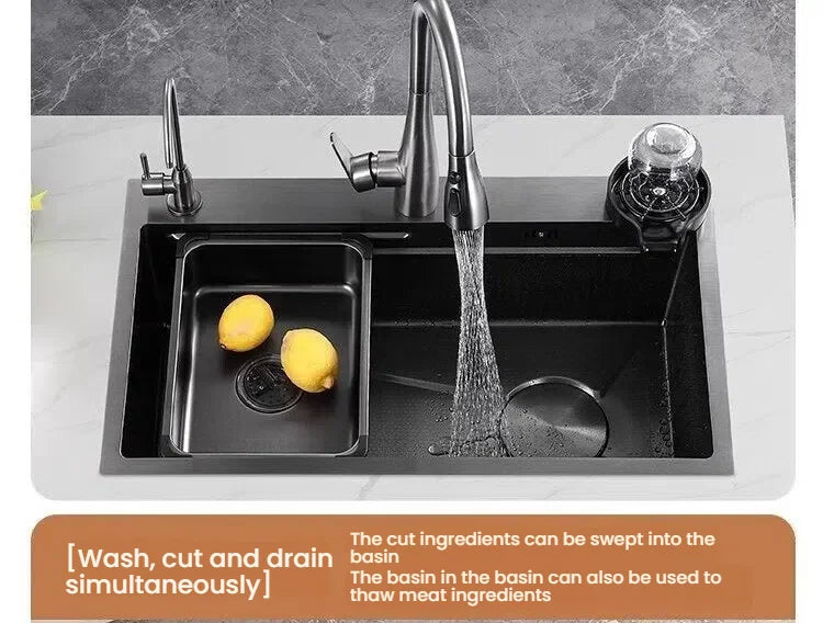 Gray Stainless Steel Kitchen Sink Large Single Slot Multifunctional Nano Honeycomb Embossed Wash Dish Basin Undermount Basin