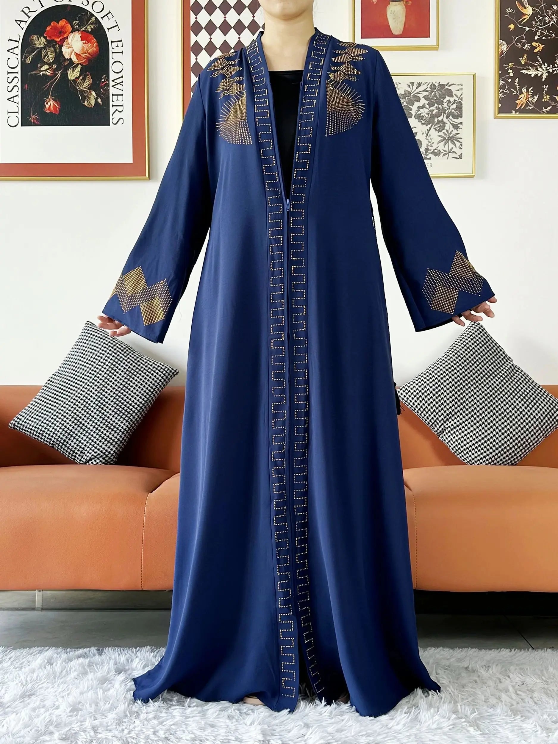 New Women Elegant Dress Chiffon Open Abaya with Zipper Muslim Women Dress Islamic Clothing Cardigan Abaya Women Muslim Dress.