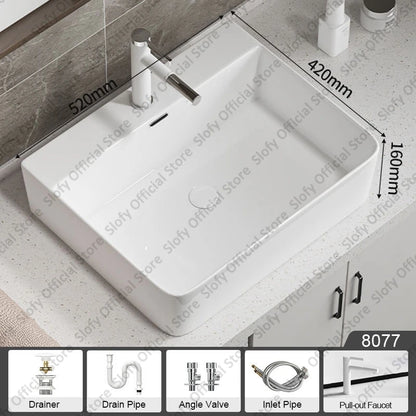 Large Square Ceramic Washbasin For Bathroom Countertop Basin White Sink Above Counter Pedestal Hotel Home Balcony Bathroom Sinks