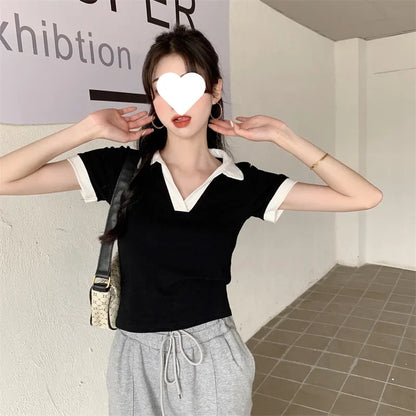 Plus Size Slimming Effect plus Size Women's Polo Neck T-shirt 200 Pounds Large Code College Style Top for plus Size Women.