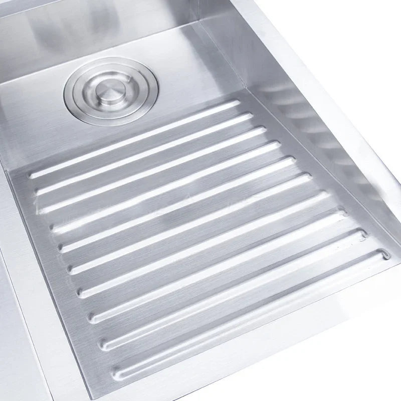 304 Stainless Steel Manual Kitchen Sink Single Bowl Above Counter Or Undermount Set WitWashboard Dispensor Dainer 60x48cm