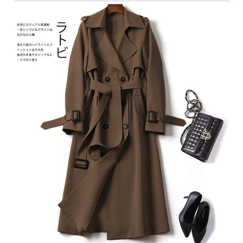 Herbst Winter Langarm Graben Mantel Für Frauen 2024 Mode Lose Büro Dame Lange Outer Jacke Mäntel Weibliche Kleidung