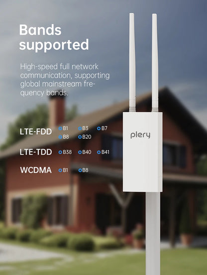 Plery IP66 CAT4 AX300 4G Router WiFi6 Outdoor Router For IP Camera/CPE 300Mbps Global LTE Router POE/DC Power 2*5dBi Antennas.