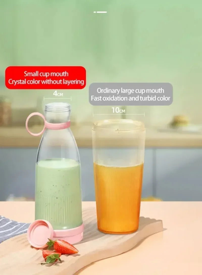 6-Blade Mini Portable Electric Juicer Bottle – USB-Charged, Shakes Orange/Lemon, Works As Fresh Fruit Mixer & Squeezer.