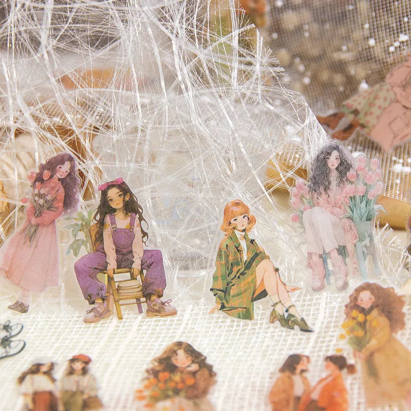 60 pcs Hand malerei Mode süße Mädchen Menschen Aufkleber Vintage Cartoon Mode Mädchen Sammelalbum Ölgemälde Illustration Aufkleber.