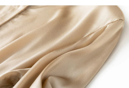 Tajiyane Damen-Langarmshirt aus 93 % Maulbeerseide, 7 % Elasthan, 19 Momme, Satin-Seidenknöpfe, Oberteil, Bluse, Büroarbeit, Chemise Femme