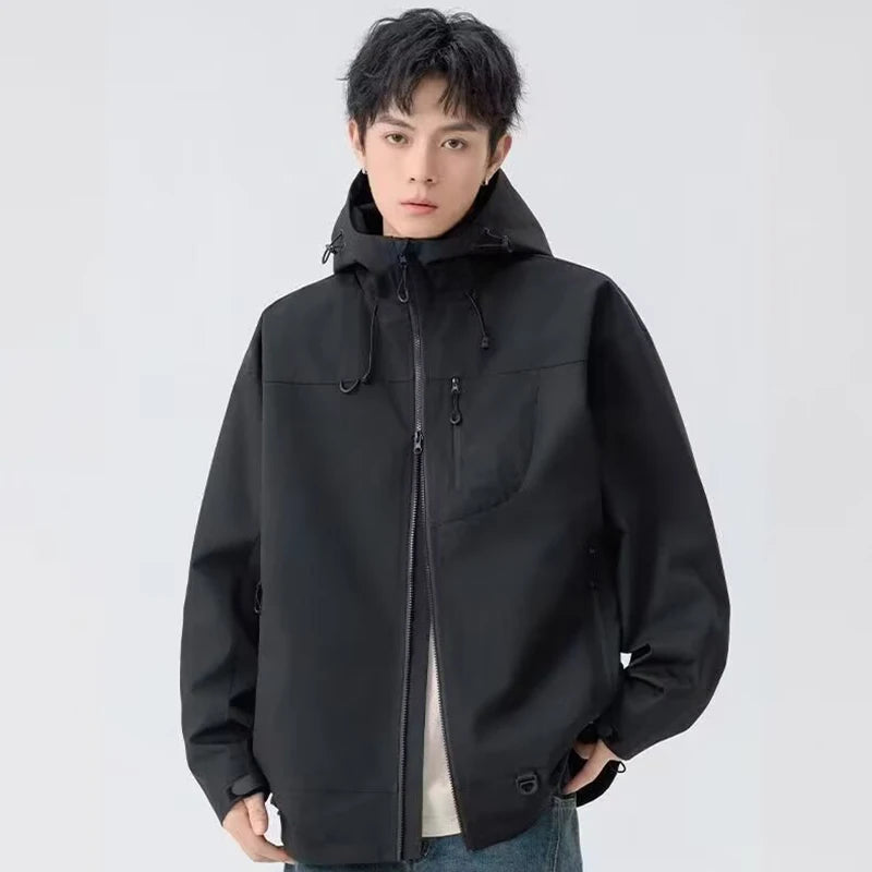 Outdoor Windbreaker Hooded Jacket Men Softshell Zip Up Windproof Waterproof Mountain Skiing Hiking Camping Jacket Autumn Coats.