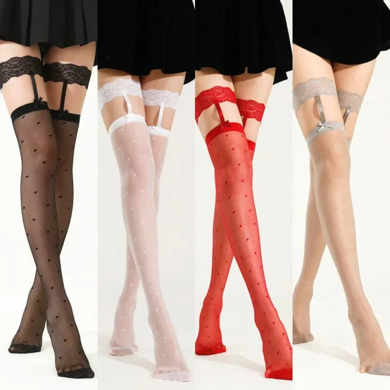 Over-Knee Lace Leg Ring Sexy Black Stockings Women's Thin Model Heart Butterfly Knot Cross-Border Special Use Stockings.