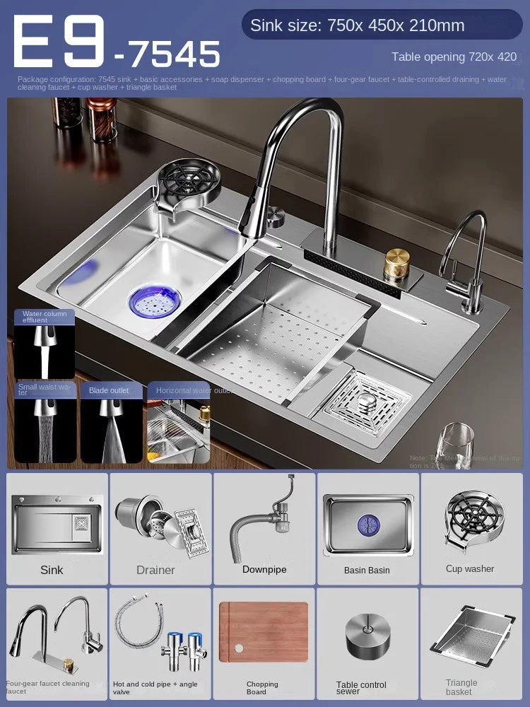 304 Stainless Steel Sink Waterfall Large Single Slot Kitchen Sink Vegetable Sink Stainless Steel Sink Household Sink