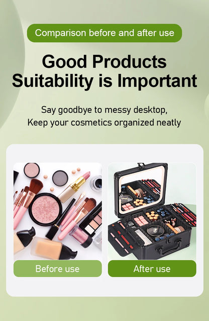 GLADCASE 2025 Portable Makeup Case with adjustable LED light Mirror carry Cosmetic Box Organizer train Beauty for dailry travel.