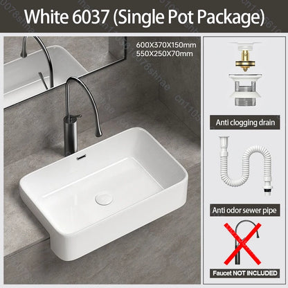 Porcelain Ceramic Vessel Sink with Drain Semi Recessed Vanity Art Sink Wash Basin Bowl for Modern Home Bathroom Decor Washbasin