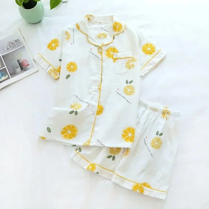 Japanische einfache kurze Pyjamas Frauen 100 % Baumwolle kurze Ärmel Damen Pyjama Sets Shorts süße Cartoon Nachtwäsche Frauen Homewear.