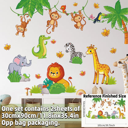 Safari Jungle Woodland Animals Wall Decals Wall Stickers for Boys Girls Baby Nursery Kids Bedroom Living Room Classroom Decor.