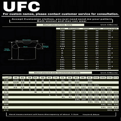 Men's UFC Black White T-shirt Classic Short Sleeved 3D Print Tees Summer Casual O-neck Jersey Boxing Fitness Training T-shirts.