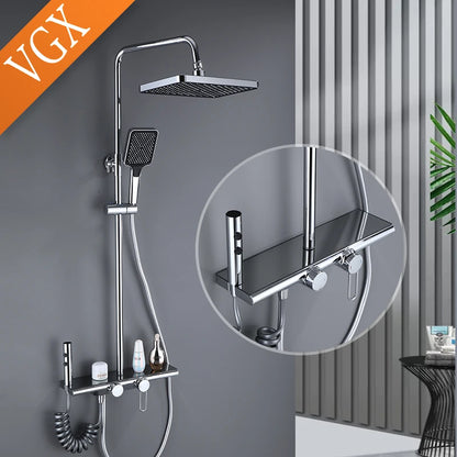 VGX LED Digital Shower System Modern Bathroom Temperature Display Shower Faucet Set Rainlfall Bathroom Mixer Bidet Shower Set