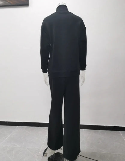 2023 AliExpress Cross border Long Sleeve Brown Temperament Wide Leg Pants Fashion Loose High Neck Casual Two Piece Sweater Set.