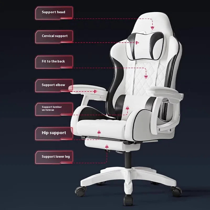 Gaming-Stuhl im Racing-Stil, drehbarer Bürostuhl, 8 cm dickes Latexkissen, verstellbarer Computersitz aus 135 Grad PU-Leder